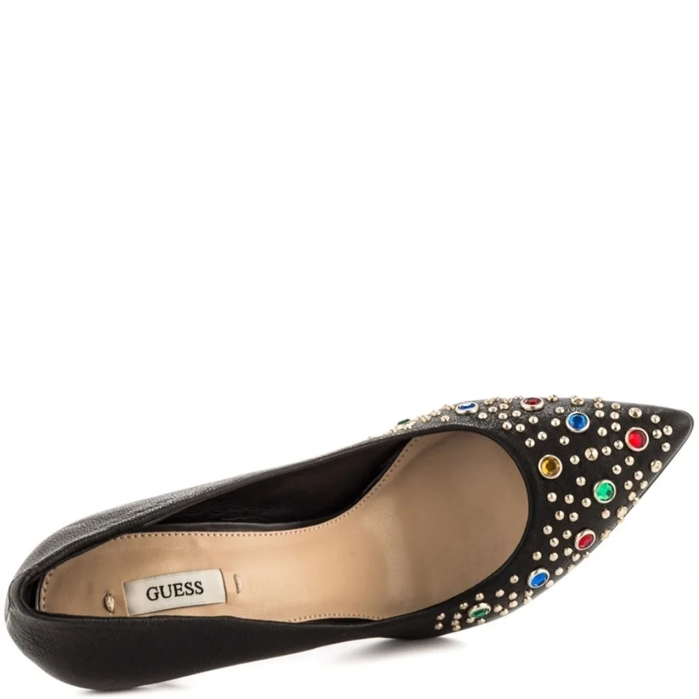 NEW GUESS Plasa Black Leather PointedToe Pump SZ 9